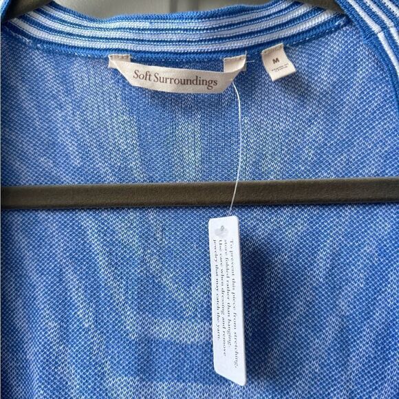 Sold‼️Soft Surroundings Siva Jacquard Open Front Cardigan Blue White Print Sz M - Picture 3 of 7